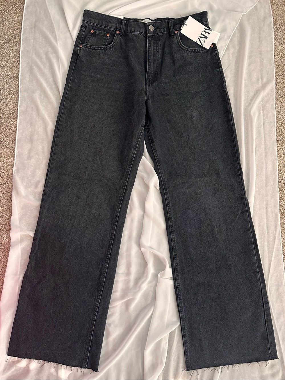 Zara Black Wide-Leg Denim Jeans